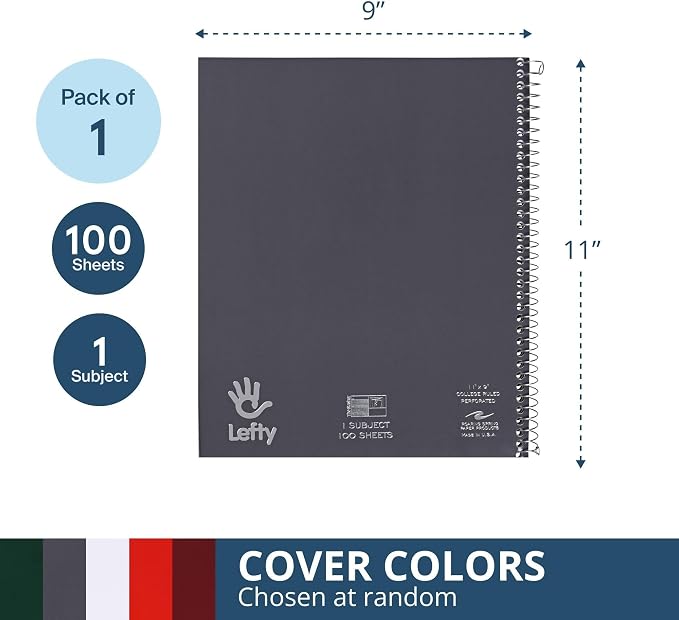 ROARING SPRING Stasher Left Handed Notebook, 1 Subject, 11x9, College Rule