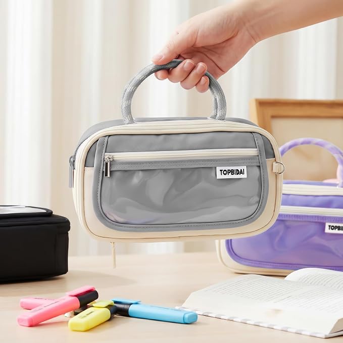 TOPBIDAI Large Pencil Case Pouch School Supplies for Girls Boy Women Men | Big Pencil Bag with 5 Compartments, Easy Grip Handle, Office College School Pencil Box