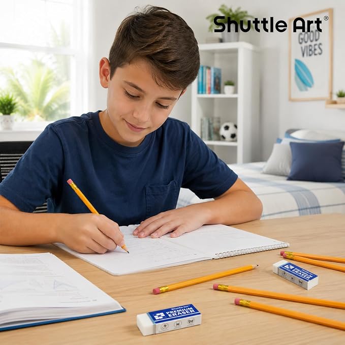 Erasers, Shuttle Art 288 Pack Premium Erasers Bulk, White Eraser Classroom Set for Kids Teachers as School and Office Supplies