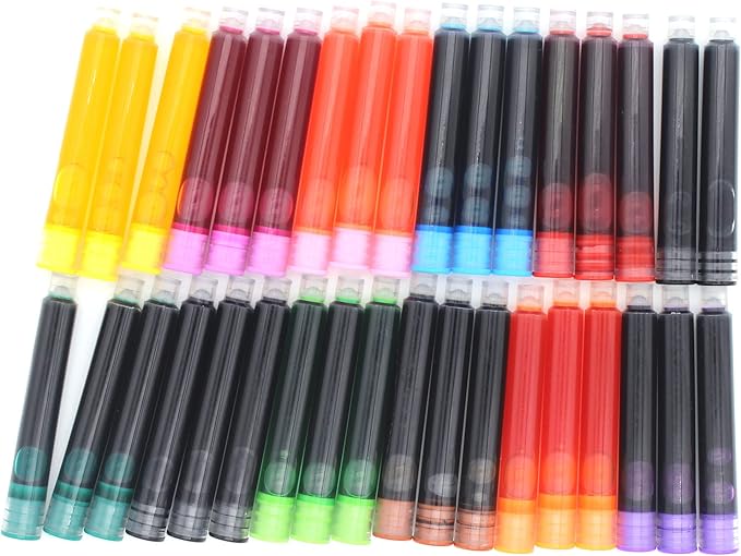 35 Pieces Ink Cartridges for Fountain Pen with Storage Box, 3.4 mm Bore Diameter, Multicolor