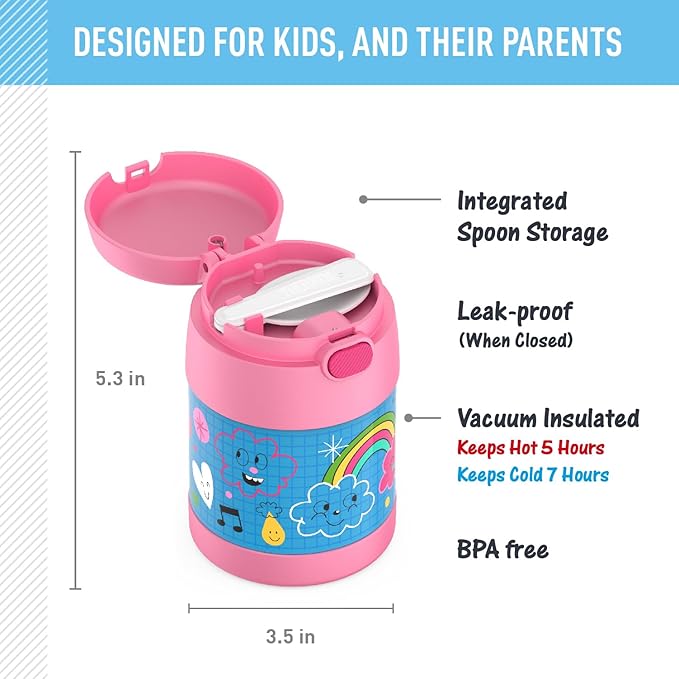 THERMOS FUNTAINER 10 Ounce Stainless Steel Vacuum Insulated Kids Food Jar with Spoon, Sketchbook (Pack of 6)
