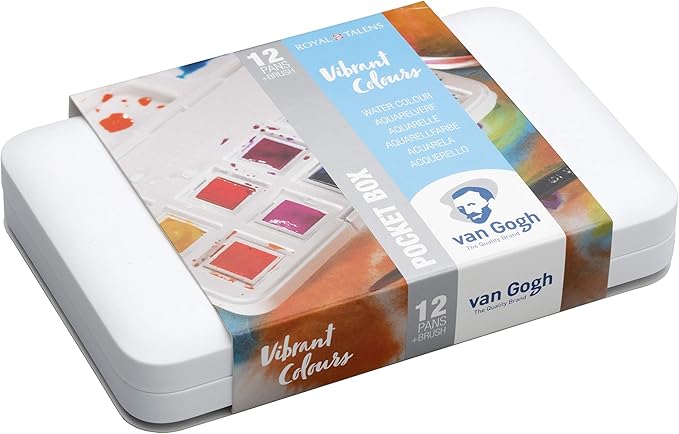 Van Gogh Watercolor Paint Set, Plastic Pocketbox, 12-Half Pan Vibrant Colors Selection