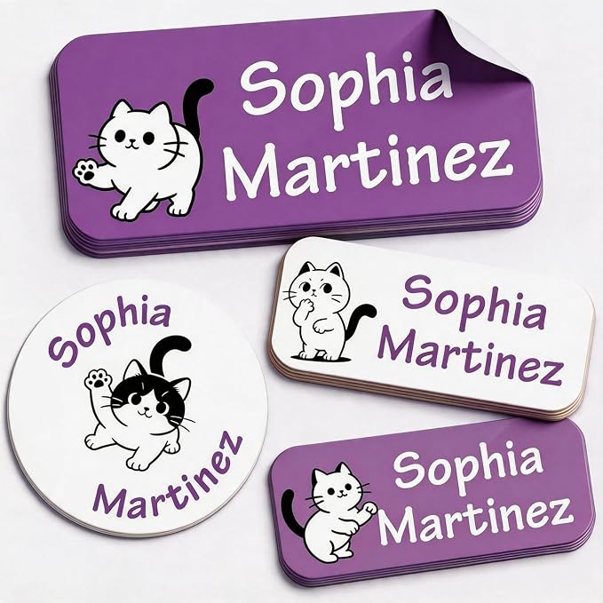 Waterproof Custom Name Stickers (135 Labels) - Personalized Daycare Labels for Clothing, Water Bottles, Lunch Boxes & School Supplies - Ideal for Camp & Daycare - No-Iron (White Catss)