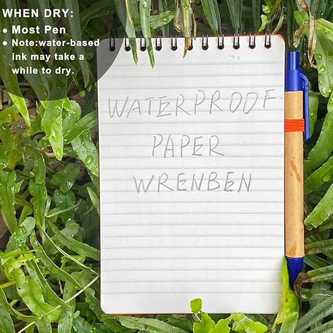 Medium Size Weatherproof Top Spiral Notebook for Outdoor Field, 100 Pages Waterproof Stone Paper Universal Pattern, Hard Cover with Inch Scale(4" x 6", Orange)