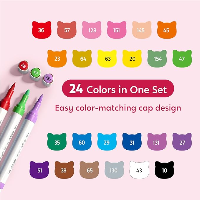 SYNCFUN 24 PCS Washable Acrylic Paint Markers, Dual Tip Acrylic Paint Pens for Paper, Window, Fabric, Canvas, Rock, Wood, Glass, Mirror, Plastic, Metal, Birthday Valentine Easter Gifts for Kids