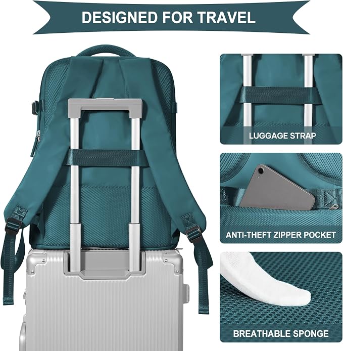 coowoz Large Travel Backpack For Women Men, Carry On Backpack,Hiking Backpack Waterproof Outdoor Sports Rucksack Casual Daypack Expandable Heavy Duty Extra large Backpack Peacock Blue