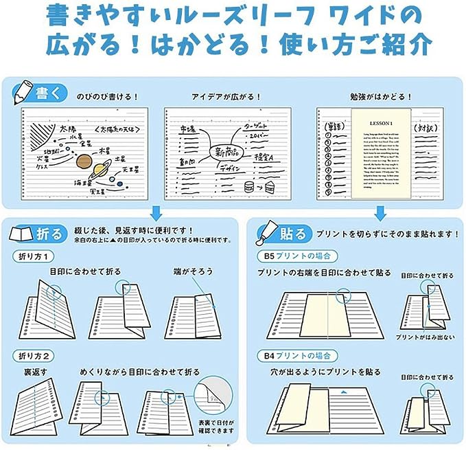 Maruman 26-Hole Loose Leaf Paper, 15 Fold Out Sheets, B5 7mm College Ruled