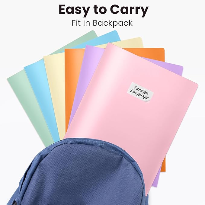 Sooez 6Pack Folders with Pockets, Pocket Folders with Extra Labels, Plastic Folders with Pockets, 2 Pocket Folders Bulk, Heavy Duty File Folders, School Folders Business Folder Office Filing Supplies