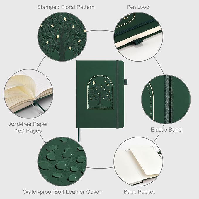 &And Per Se Lined Hardcover Notebook – A5 5.7"x8" College Ruled, 160 Pages, 100gsm Thick Paper – Aesthetic Journal for Women, Gift-Ready Planner, Everyday Writing Notebook (Dark Green)
