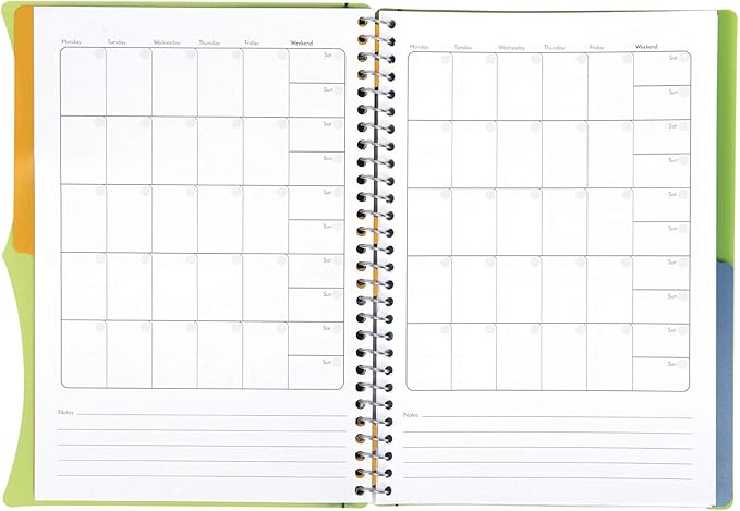 Mintra Office Durable PREMIUM Spiral Notebook, ((Green, 2 Subject (6in x 9.5in)), Wire, Fabric Covered Coils, No Snags, Removable Adjustable Pocket Dividers, Ruler, Organization, Customizable
