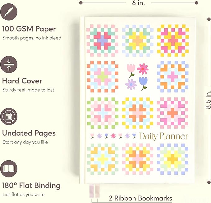 Notcoy Undated Daily Planner and Notebook, Aesthetic Hardcover Productivity Planner with To-Do List, Habit Tracker, Weekly & Monthly Views - Tulip Town