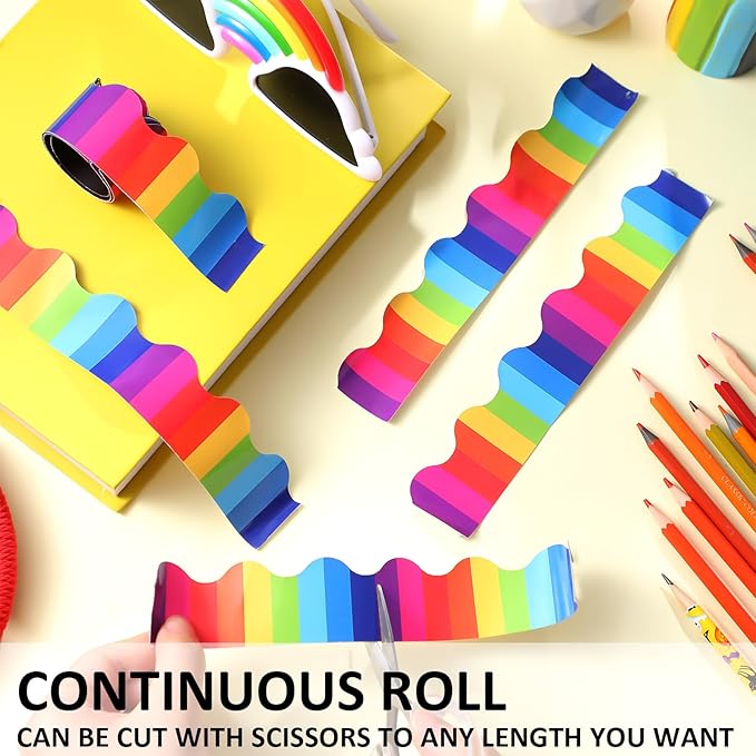 Fuyoooo 49 ft Rainbow Magnetic Borders for Classroom, Pencil Bulletin Board Borders Magnetic Whiteboard Classroom Strips Reusable Rolled Wall Trim for School Teacher Offices Chalkboard