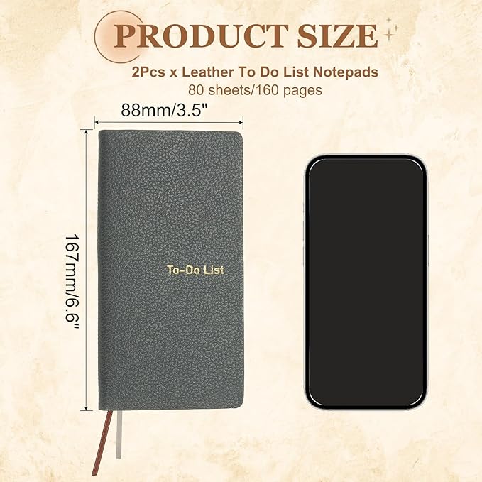 PATIKIL 2 Pcs Leather to Do List Notepads, 160 Pages 6.5 x 3.2" Leather Daily Planners to Do List Notebook for Business Personal Daily Plans Schedule Planner Office Supplies, Grey