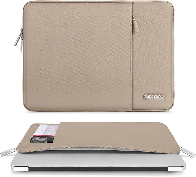 MOSISO Laptop Case 14 inch, 14 inch Laptop Sleeve Compatible with HP Lenovo Dell ASUS Acer, HP Stream, Dell Latitude, Lenovo IdeaPad, Polyester Vertical Computer Sleeve Bag with Pocket, Taupe Brown