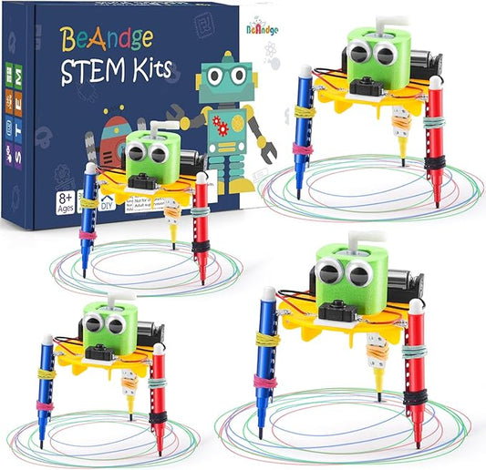 Bulk STEM Craft Kits for Kids 8-12: 4-Pack Doodling Robot Building Kits, Classroom Activities & Science Experiments, Educational Robotics DIY Project for Boys Girls, STEM Toys for School Clubs