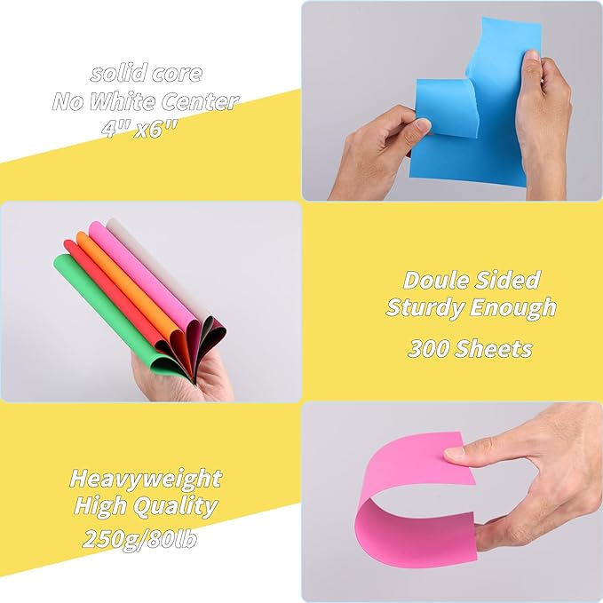 4" x 6" Cardstock, 300 Pack/30 Assorted Colors Colorful Thick Paper Cardstock Blank Colored Cards Stock for Invitations, Greeting Cards Making, Postcards, Photos, 250GSM Thick Paper Colorful
