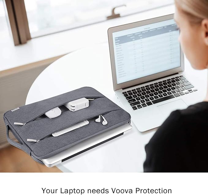 Voova 13 13.6 Inch Laptop Sleeve Case Compatible with MacBook Air 13 M1/M2/M3/M4 2020-2025, MacBook Pro 13/14, IPad Air/Pro 13, Waterproof Slim Computer Bag Cover with Handle, Grey
