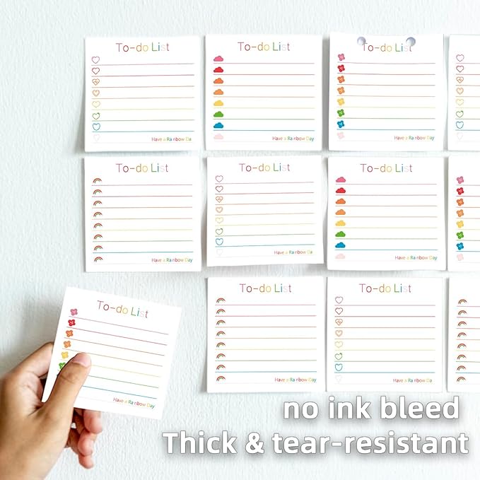 Cute Rainbow Heart 4 Pads/200 Sheets 3x3 Sticky Notes Set, Adorable Cartoon Memo Pads with High-Adhesive, Post Reusable Tearable it Notes for Journal Planners Office School Home, Bulk Stationery Gift