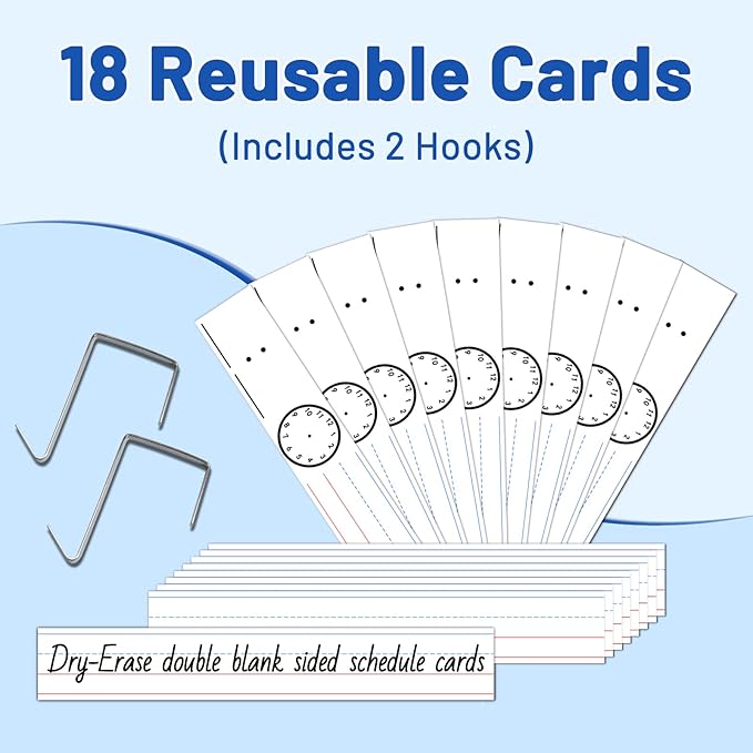 AKAYOK Daily Schedule Pocket Chart — 13+1 Pocket Visual Schedule for Kids, Includes 18 Double-Sided Blank Reusable Dry-Erase Cards, Daily Planner with Hourly Schedule for Classroom, Office, Home, School Activities (Black)