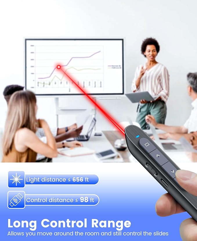 Presentation Clicker Rechargeable Compatible with Bluetooth and RF 2.4GHz Red Light, Wireless Presenter Remote Control for Powerpoint Presentations Slide Clicker for Mac Computer