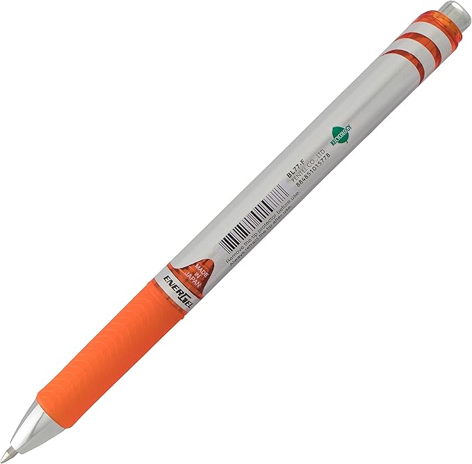 EnerGel RTX Retractable Liquid Gel Pen, (0.7mm) Metal Tip, Medium Line, Orange Ink, Box of 12 (BL77-F)