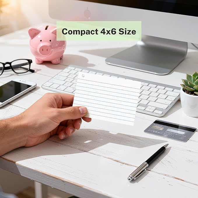 160 Pcs Index Cards with Ring 4 x 6 Inch White Heavyweight Ruled Flash Cards, Flashcards with Ring for School & Office Supplies and Home Organization, Durable Study To Do List Lined Note Cards