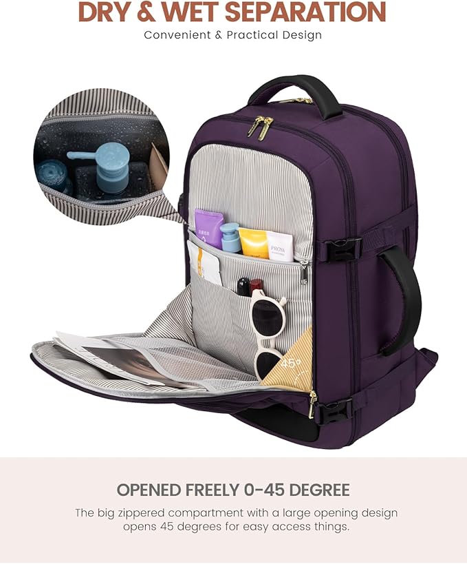 LOVEVOOK Carry On Travel Backpack For Women Flight Approved, 50L Large Personal Item Backpack Travel Bag for Airplanes, Business 18 Inch Laptop Backpack, Weekender Overnight Daypack, With 3 Cubes