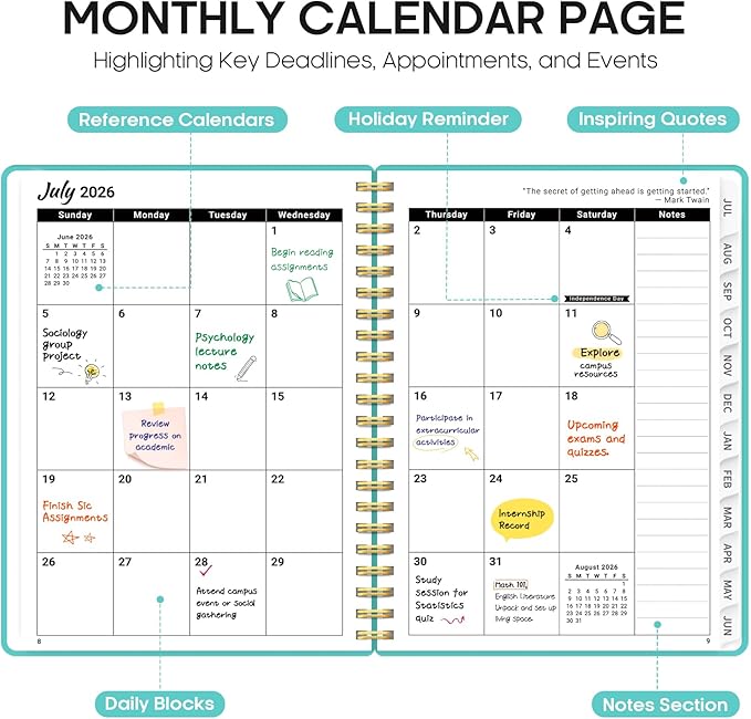 Planner 2026-2027, 8.5" x 11" Weekly and Monthly Academic Year Planner Calendar, July 2026 - June 2027, Hardcover Large School Planning Agenda With Tabs, Perfect for School & Office Supplies, A4, Aquamarine