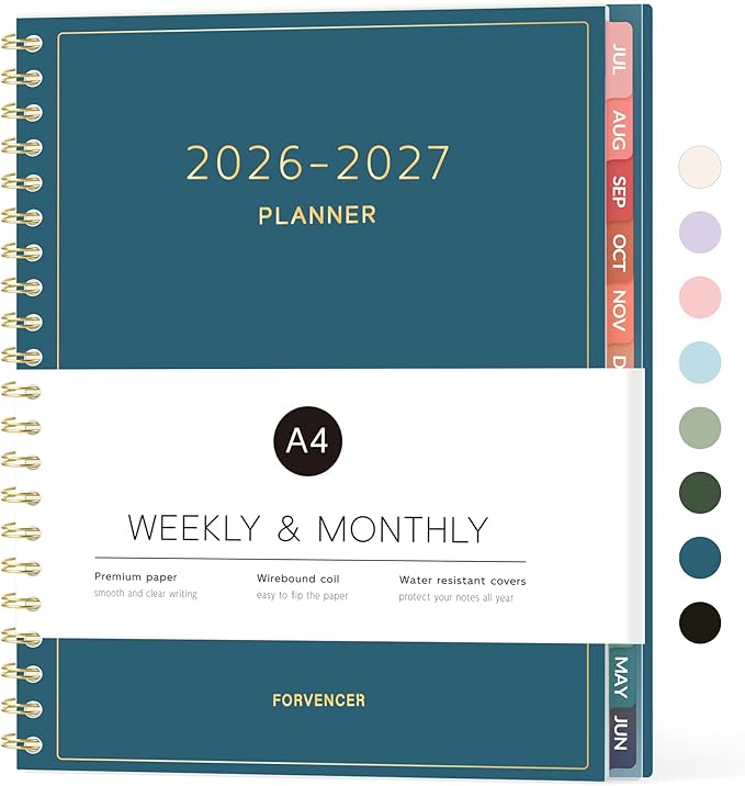 Forvencer Academic Planner 2026-2027, Weekly & Monthly Calendar Planner, July 2026-June 2027, 8.5" X 11", Daily Agenda Book, Flexible Cover Notebook, College School Teacher Organizer A4, Dark Blue