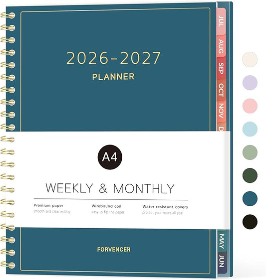Forvencer Academic Planner 2026-2027, Weekly & Monthly Calendar Planner, July 2026-June 2027, 8.5" X 11", Daily Agenda Book, Flexible Cover Notebook, College School Teacher Organizer A4, Dark Blue