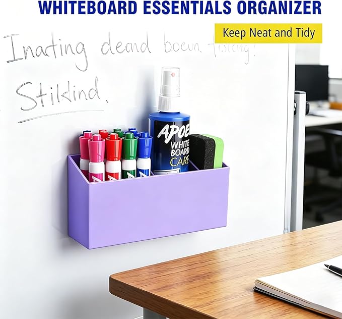 Magnetic Dry Erase Marker Holder for Whiteboard, Anti-slip Magnet Pen Holder for Fridge Refrigeator, Acrylic Pencil Holder for Classroom Teacher, Office Accessories, Locker Organizer(Purple)