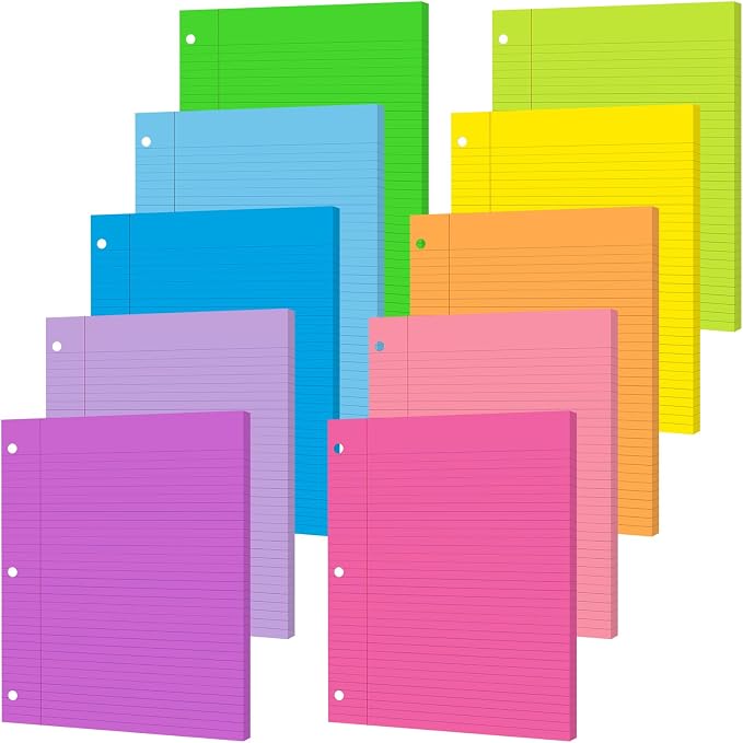 gisgfim 100 Sheets 3 Hole Punched Lined Refill Paper 8 x 10.5 Inch Loose Leaf Paper 3-Ring Binders College Ruled Notebooks Planner Inserts Thicken for Writing School Office Home Supplies(Colorful)