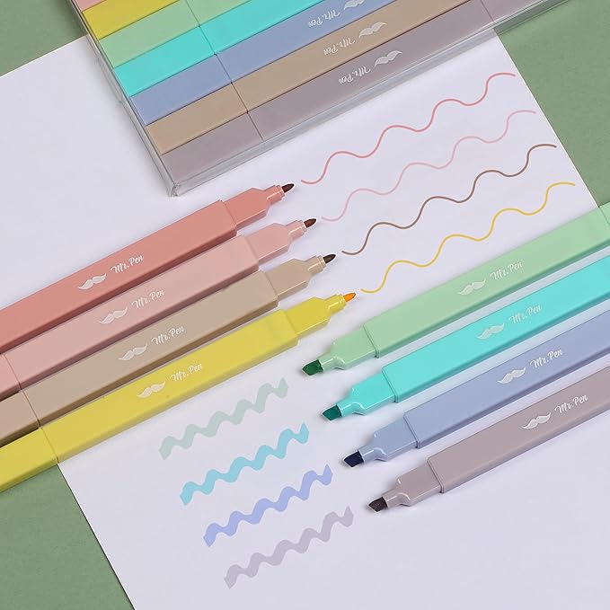 Mr. Pen- Dual Tip Aesthetic Highlighters, 8 pcs, Chisel & Fine Tip, Cute Highlighters Assorted Colors for Journaling, Highlighting, Underlining, Fast Dry, Back to School Supplies
