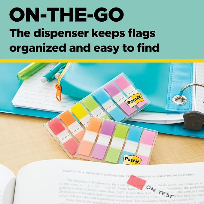 Post-it Flags Combo Pack,4 On-The-Go Dispensers/Pack,120 .94 in Wide and 200 .47 in Wide Flags,Assorted Colors (683-XL1),(Pack of 12)