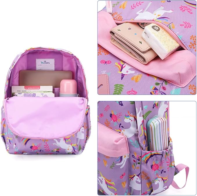 KK CRAFTS Preschool Backpack Kindergarten Little Kids Toddler Elementary School Backpacks for Boys and Girls with Chest Strap(15Inch, Purple Unicorn)