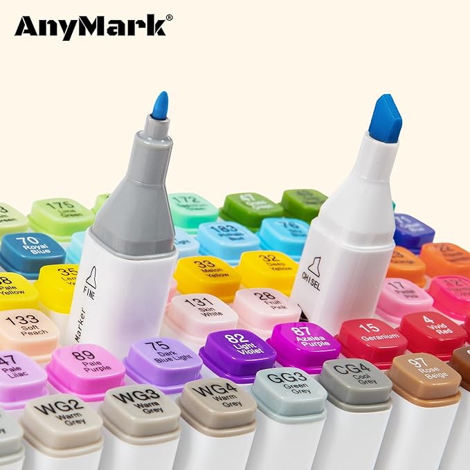 AnyMark Alcohol Markers, 120 Colors Dual Tip Art Coloring Markers Set for Adult Book Drawing Sketching Painting, Chisel & Fine, White Penholder