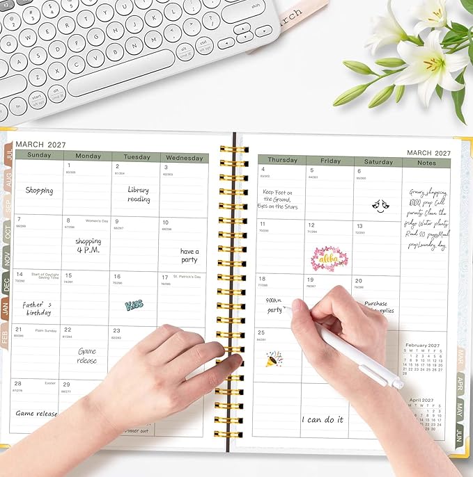 GuassLee 2026-2027 Academic Planner, Weekly and Monthly Planner from July 2026-June 2027, 8.4"x 6.1" Aesthetic Daily Agenda Book with Pocket, Stickers, Coated Tabs for School Office Supplies, A5 Size