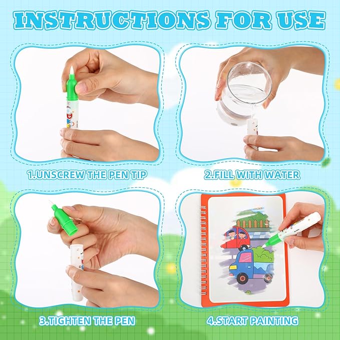 Gaillty 32 Pack Water Coloring Books Set for Kids Toddlers Reusable Water Painting Book for Paper Painting Early Childhood Educational Gift Easter Basket Filler Gift