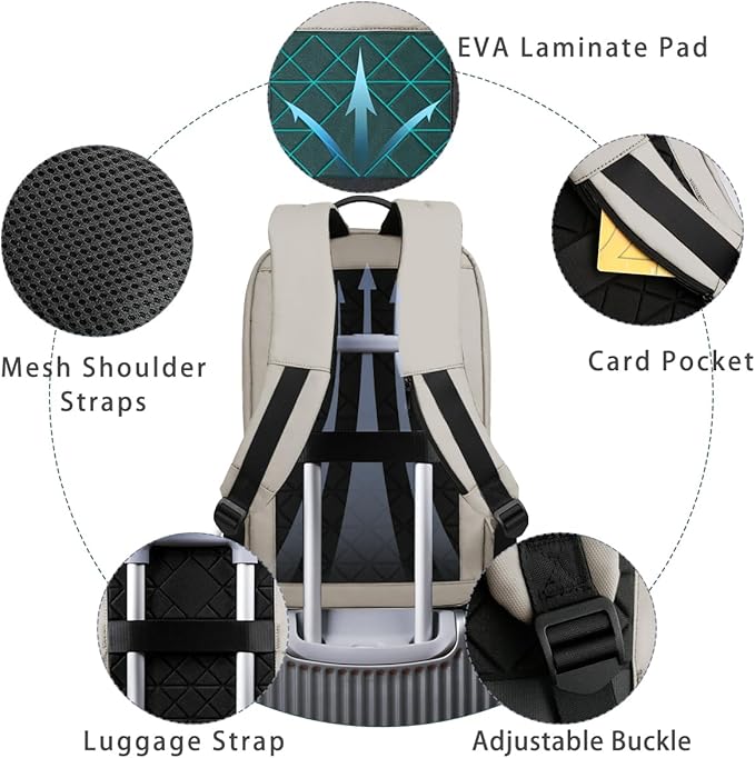 hk Backpack for Men Business Slim Backpack with USB Charger Computer Lightweight Anti-theft Travel (White, 15.6 Inch)