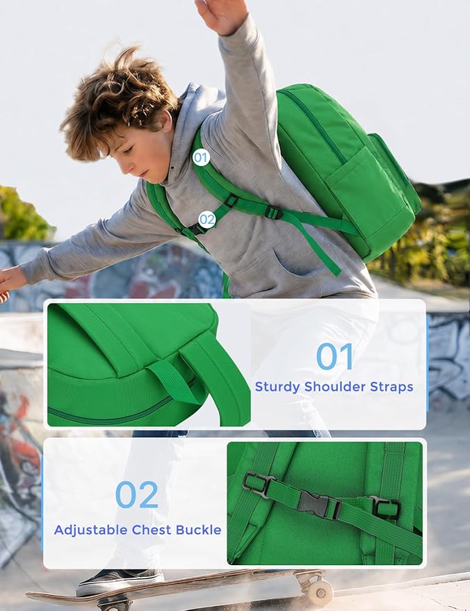 VASCHY School Backpacks, Lightweight Bookbag Schoolbag for Boys Girls Casual Basic Simple Daypack for Men Women Bright Green