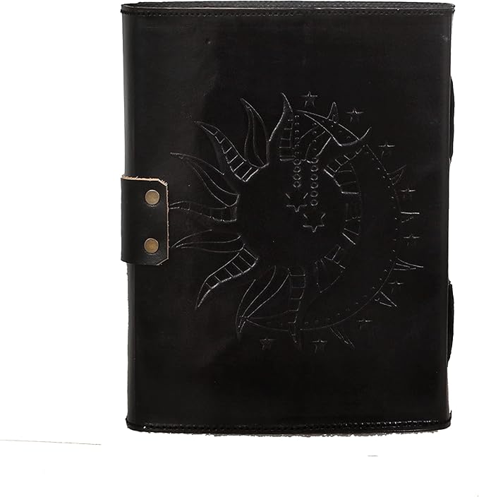 Leather Sun and Moon Stone Tiger 8X6 Inch Leather Journal for Women Leather Journal for Men Leather Sketchbook Leather Blank book Unlined Deckle Edge Paper Leather Journal Notebook Diary (black)