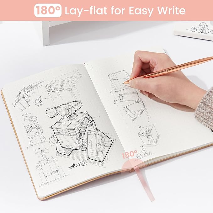 Dotted Journal Notebook Soft Cover PU Leather Journaling Notebooks for Women Men Writing Work Office School 160 Pages 100 GSM Thick Paper A5 Dotted 80 Sheets 5.79"x8.27", Pink