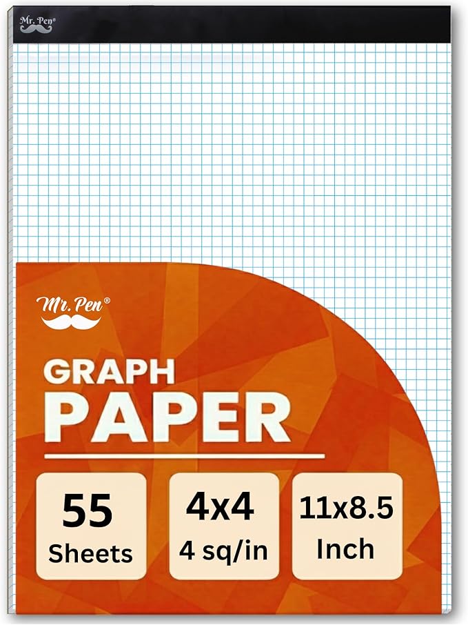 Mr. Pen Graph Paper, Grid Paper, 4x4 (4 Squares per inch), 11"x8.5", 55 Sheet