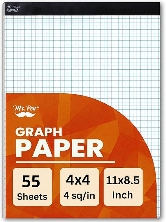 Mr. Pen Graph Paper, Grid Paper, 4x4 (4 Squares per inch), 11"x8.5", 55 Sheet