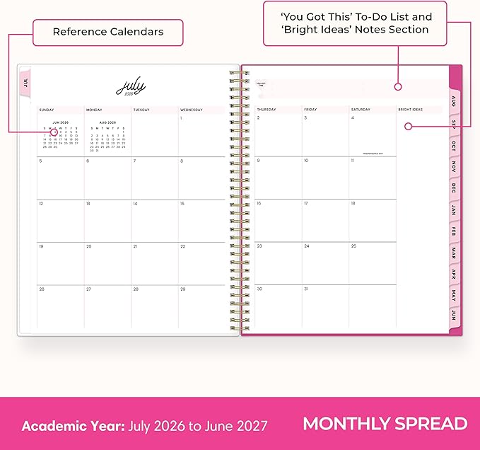 Blue Sky Color Me Courtney 2026-2027 Weekly and Monthly Academic Year Planner Calendar, July 2026 - June 2027, 8.5" x 11", Flexible Cover, Wirebound, Laminated Tabs, Storage Pocket, Includes Stickers, Bloom Pink
