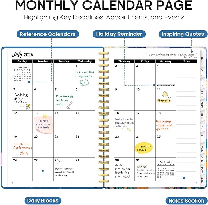 Planner 2026–2027, Academic Monthly Weekly Spiral Calendar, July 2026 – June 2027, Hardcover Agenda Notebook with Tabs, 6.3" x 8.5", Perfect for Students, Teachers, School & Daily Planning - Submerged Dalmatians
