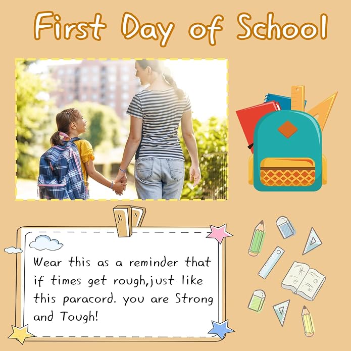Back to School Gifts Mommy and Me Bracelets Kindergarten School Supplies | Back to school bracelet set of 2, paracord with sliding knot, includes keepsake card and jewelry box