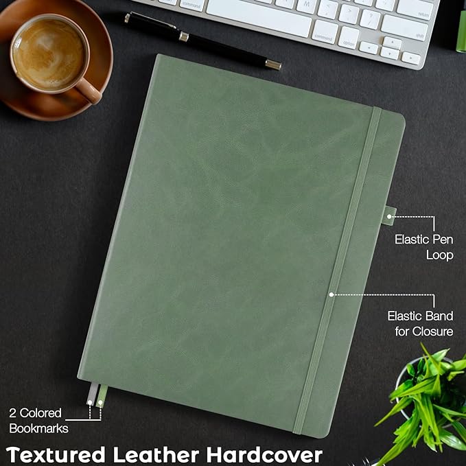 Graph Paper Notebook, Hardcover Notebook 8.5 x 11, Grid Notebook Journal for Women, Men, Large Leather Journals for Writing, Thick Paper, A4 Notebooks for Work, School Supplies, Engineering Olive