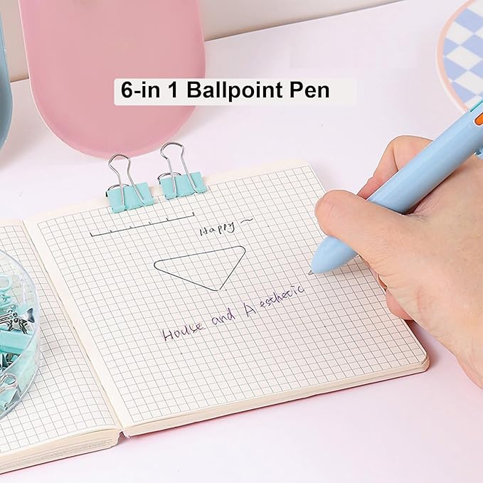 MOZXIRZ 9 Pcs Cute Blue Stationery Set Cat Paw School Supplies Kawaii Office Supplies Including Pens Highlighter Pencil Sharpener Eraser Correction Tape Ruler Sticky Flag Tabs (Gradient Blue)