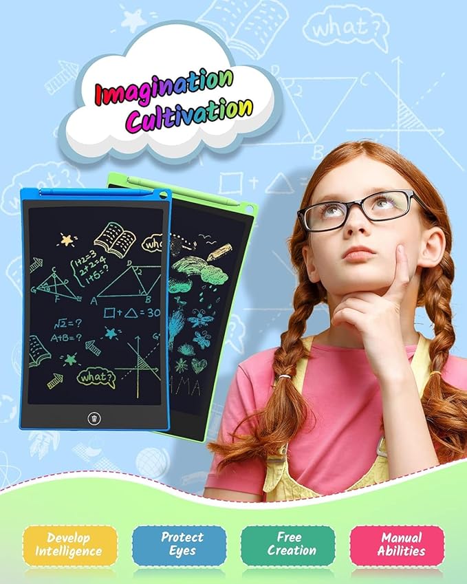 TECJOE LCD Writing Tablet, 8.5 Inch 2 Pack Colorful Doodle Board Drawing Tablet for Kids, Kids Travel Games Activity Learning Toys Birthday Gifts for 3 4 5 6 Year Old Boys and Girls, Blue Green